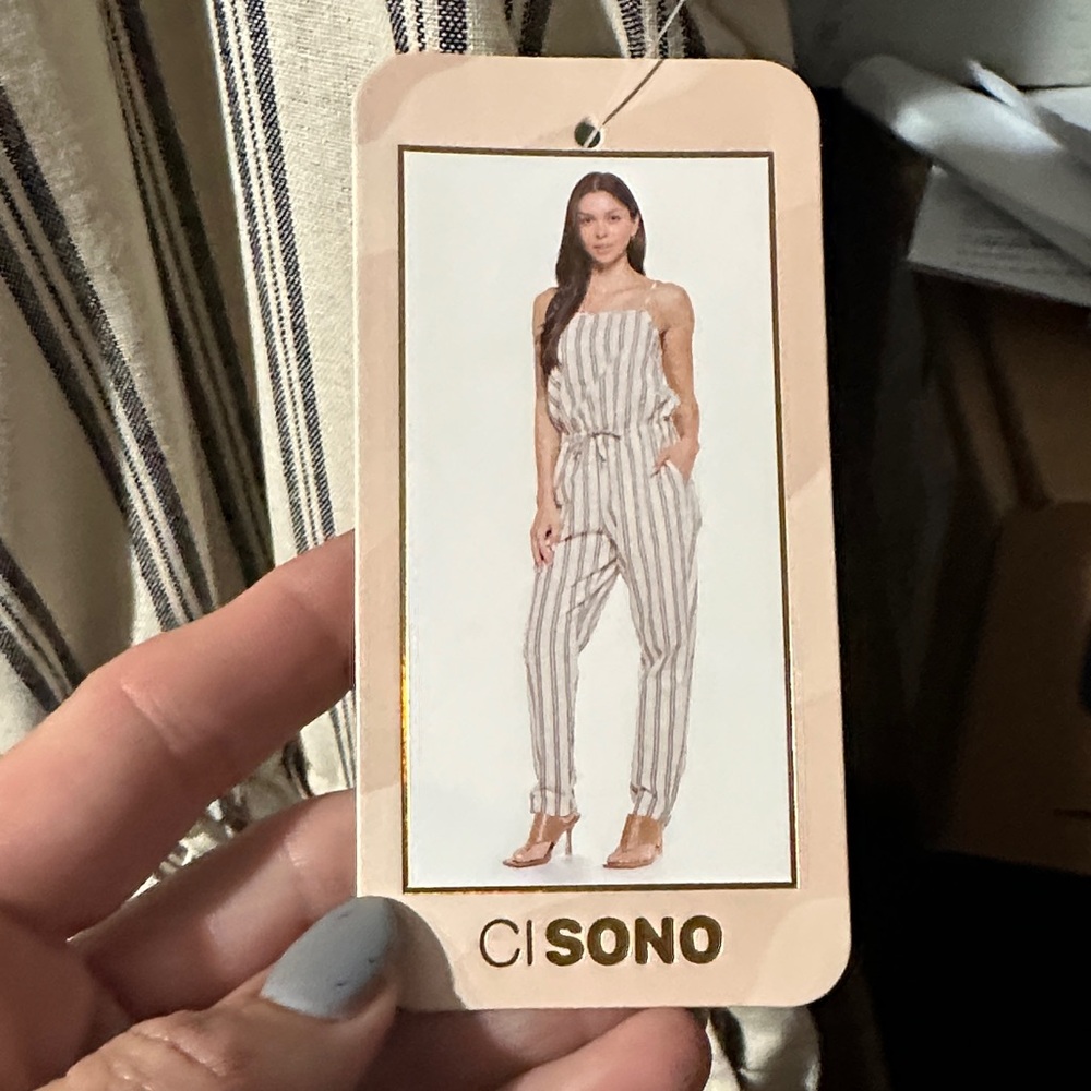 Ci Sono Women's Elegant Striped Jumpsuit - Cream and Gray